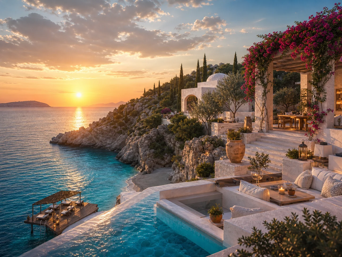 Aegean villa at sunset